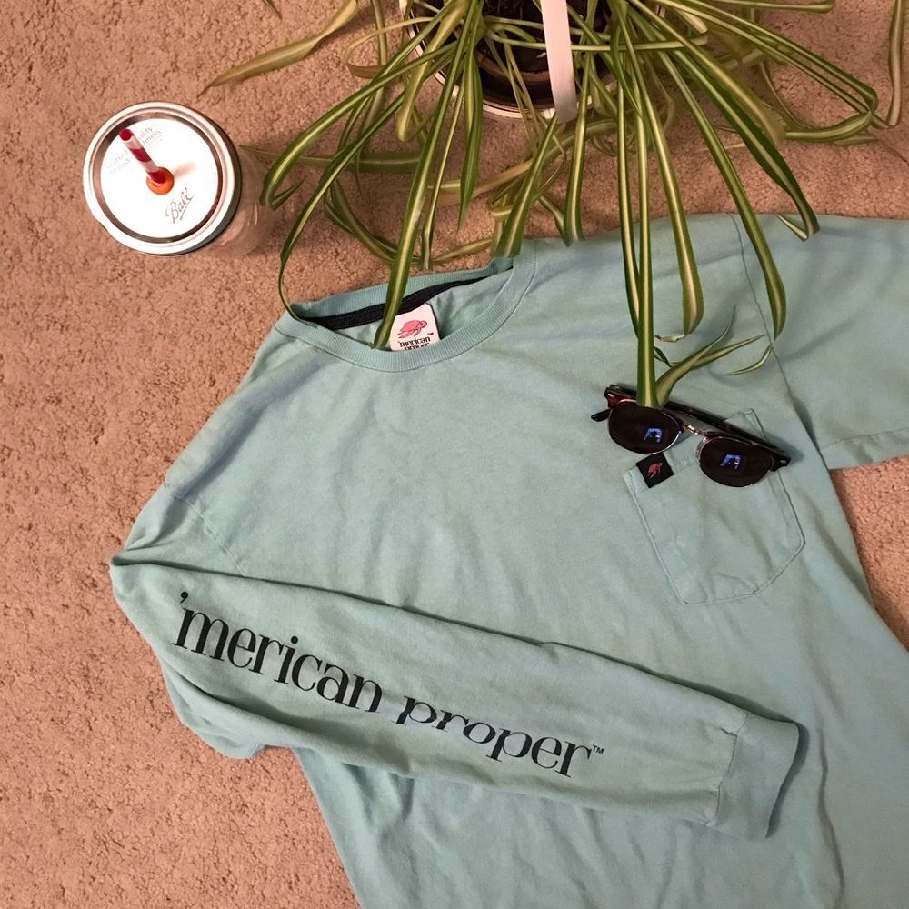 Men’s ‘Merican Proper Teal Sea Turtle LS Shirt